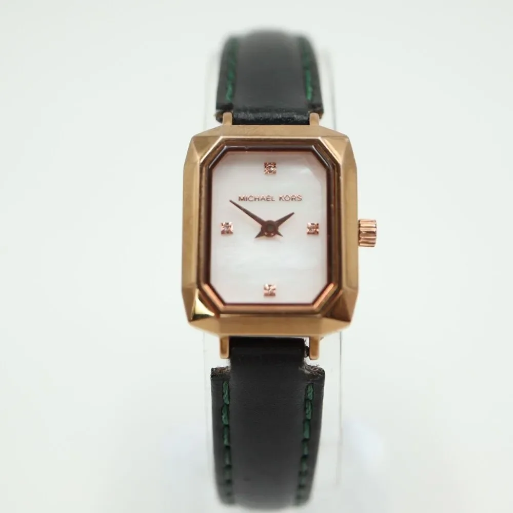 Michael Kors Alane Watch 18mm Rose Gold Tone MOP Rectangle Tank Leather MK2923